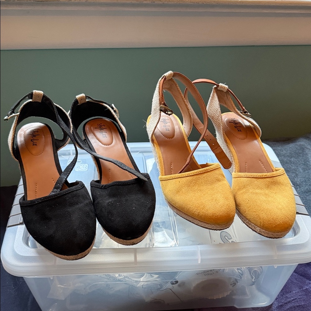 Style & Co. Black and Yellow Espadrille Wedges
